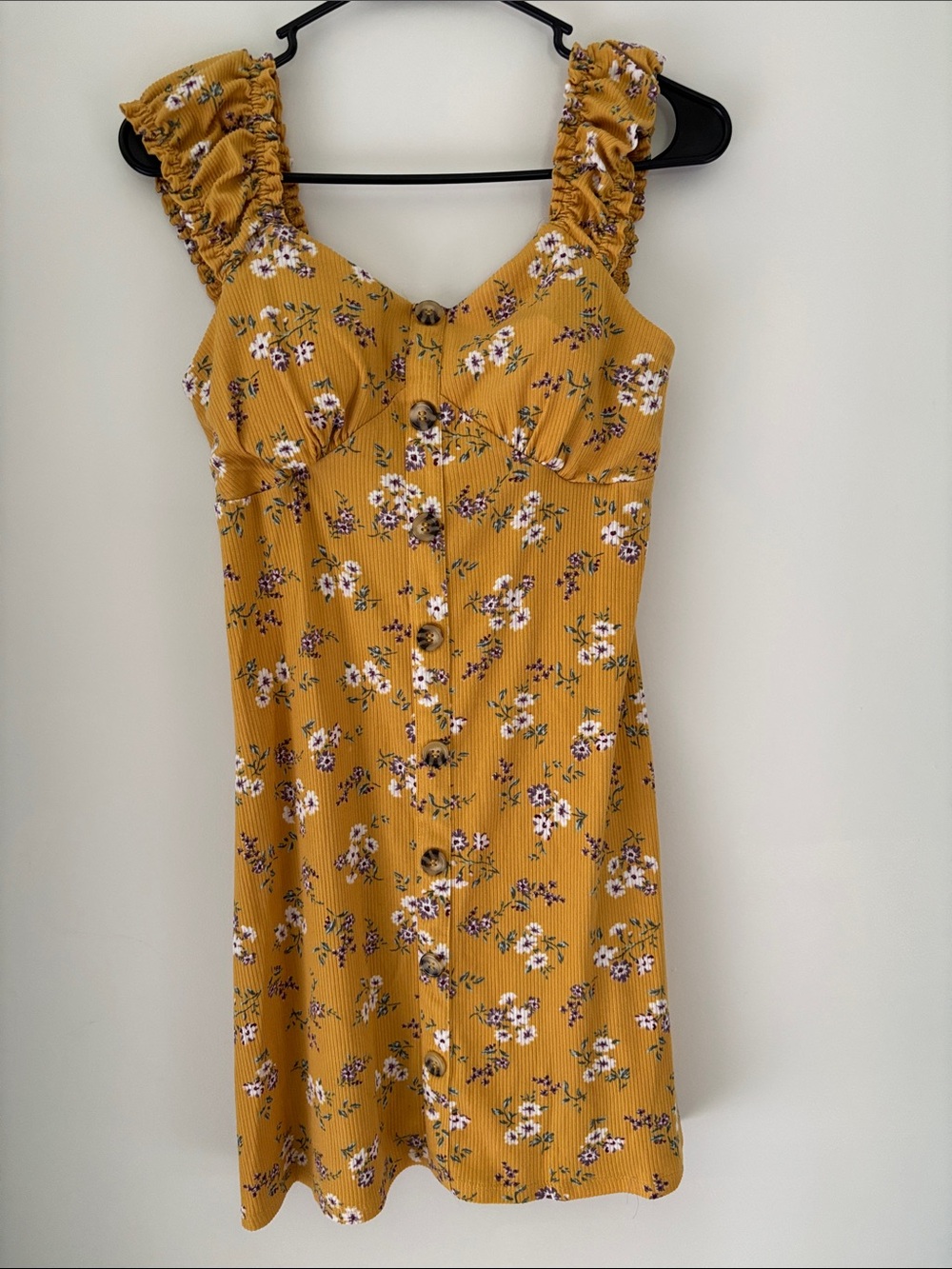 Mustard Floral Button-Front Midi